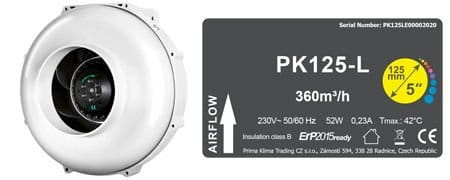 Wentylator PK  fi125mm 360M3/H 1 Speed