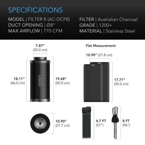 AC Infinity Carbon Filter fi 200mm 1300 m3/h filtr węglowy premium