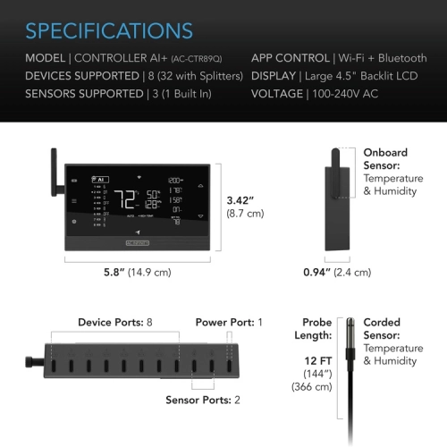 AC Infinity CONTROLLER AI+ kontroler klimatu z inteligentnym uczeniem do max. 32 urządzeń